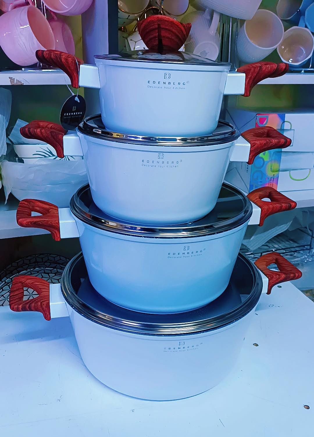 8 Pieces Granite Coated Edenberg cookware with glass lids