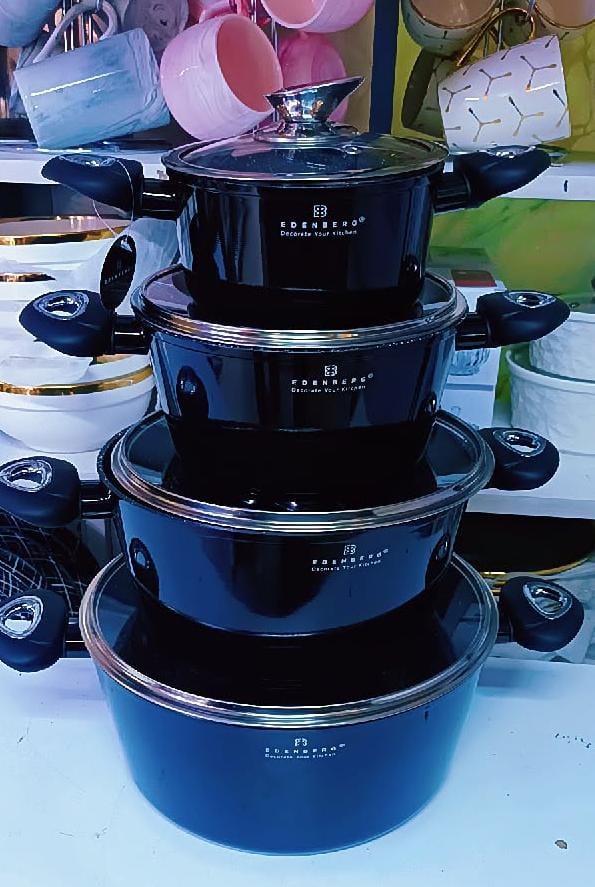 8 Pieces Granite Coated Edenberg cookware with glass lids