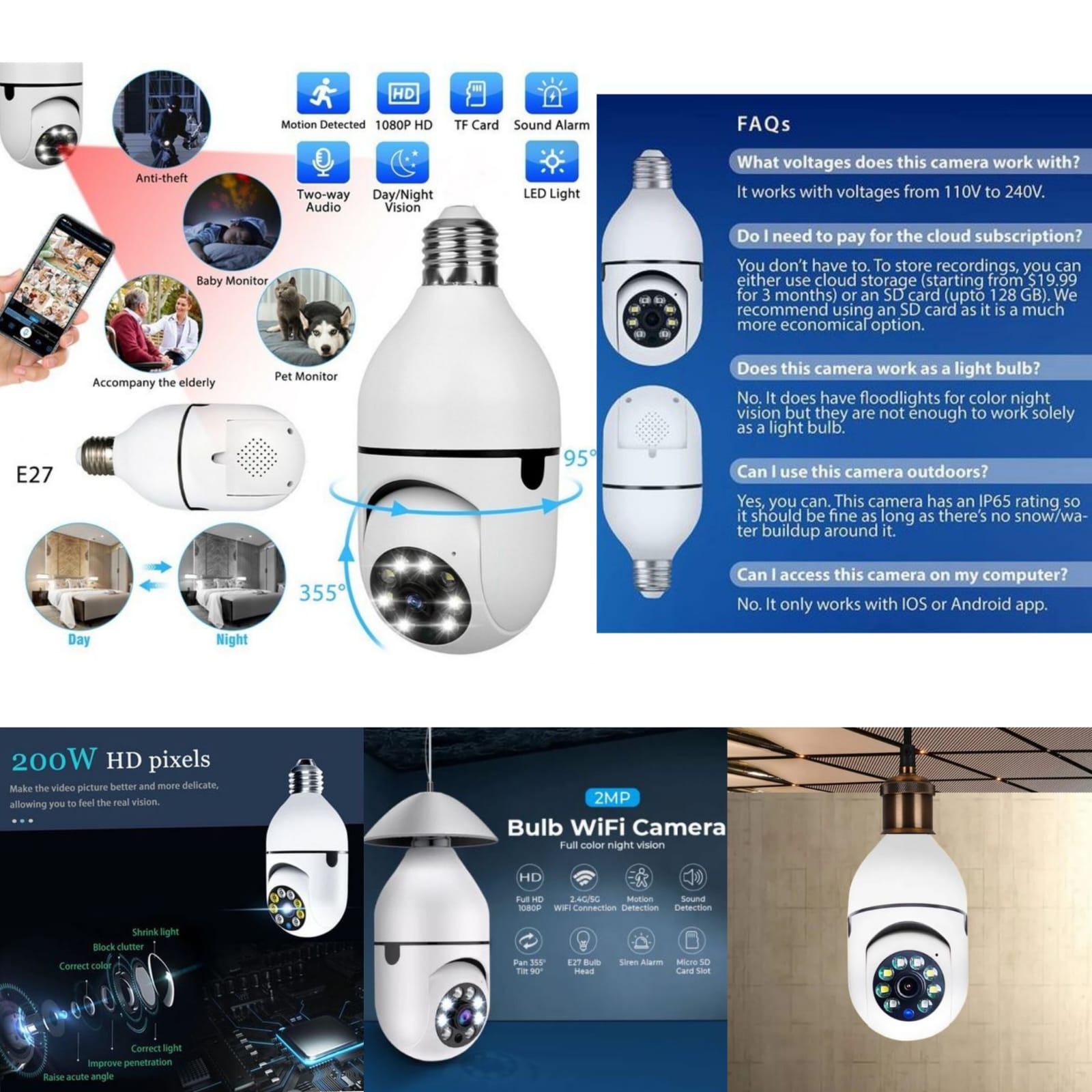 Restocked Rotating Wireless Wifi Nanny Camera Bulb  - Supports 360 Auto Tracking Feature (Humanoid Tracking) - Constant 360 surveillance;