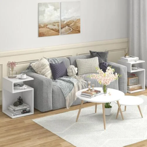 Joy S-Shaped Side Table with 2 Open Storage Compartments - Image 4