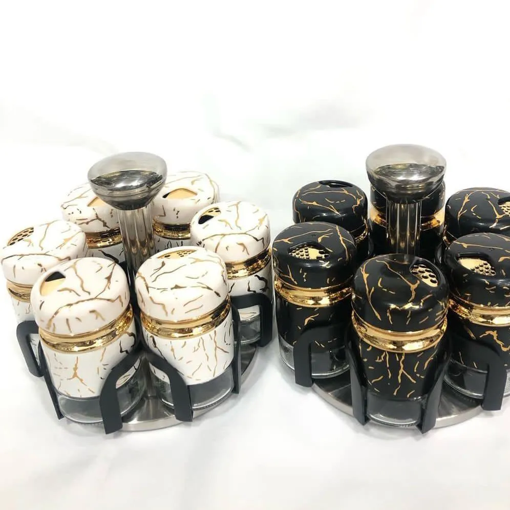 7pcs marble rotating spice jars - Image 2