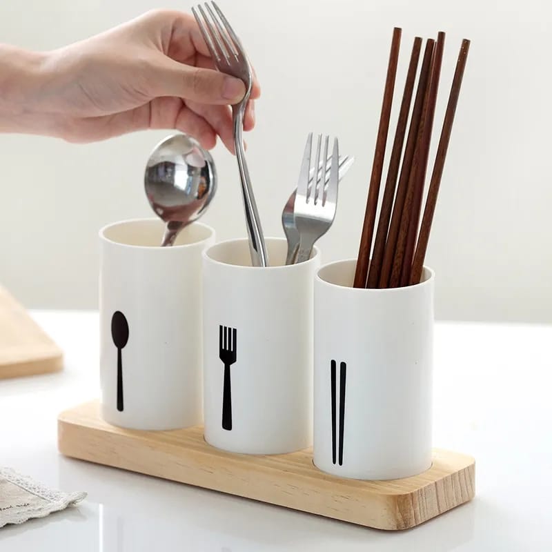 3pc cutlery organizer with oak base - Image 5