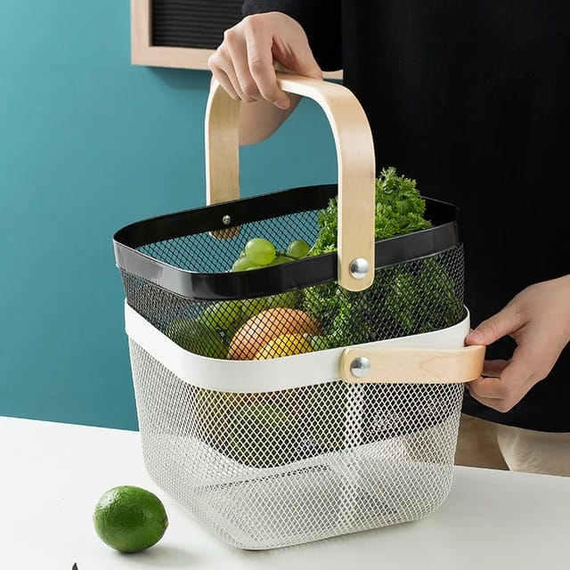 Mesh Storage|fruit basket with bamboo handles - Image 4