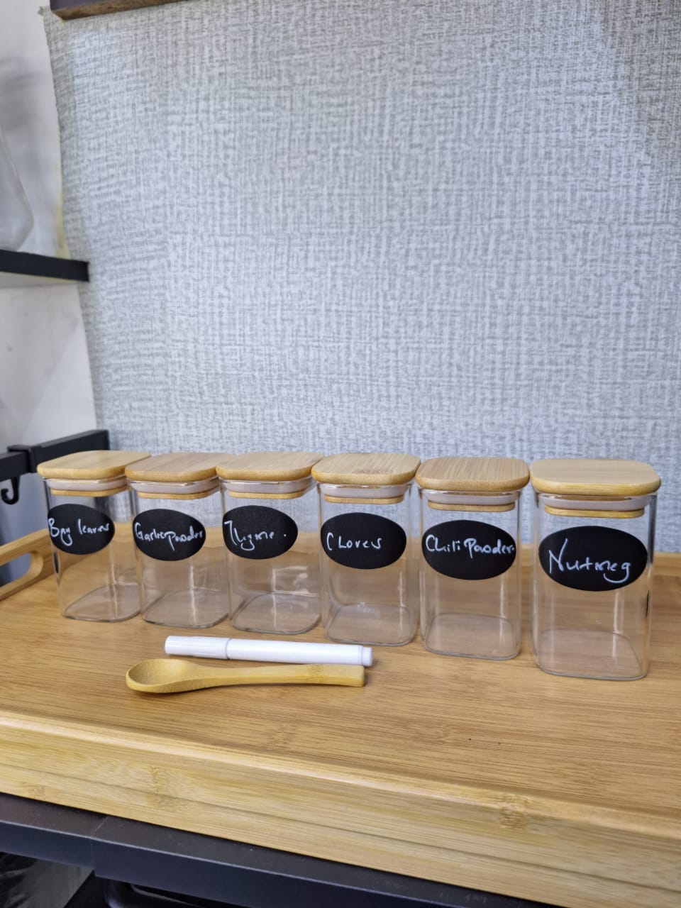 6-pack Square Glass Jars with Bamboo lid And Spoon - Image 5