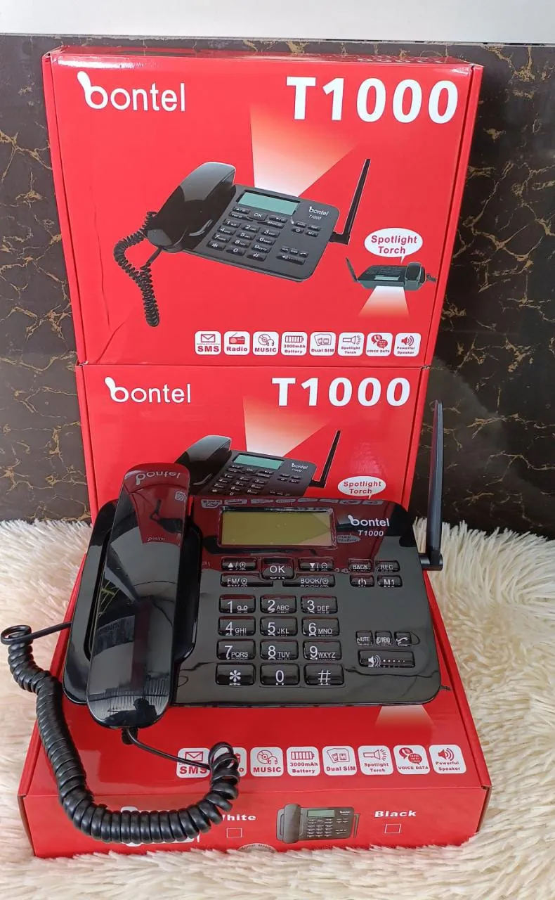 Bontel T1000 Dual SIM Wireless Desktop Phone - GSM 800/900/1800/1900MHz - 3000mAh Battery - Black