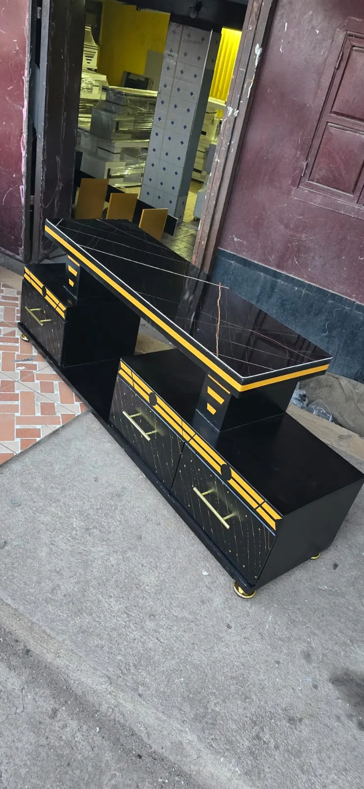 Executive tv stand with marble coating and light