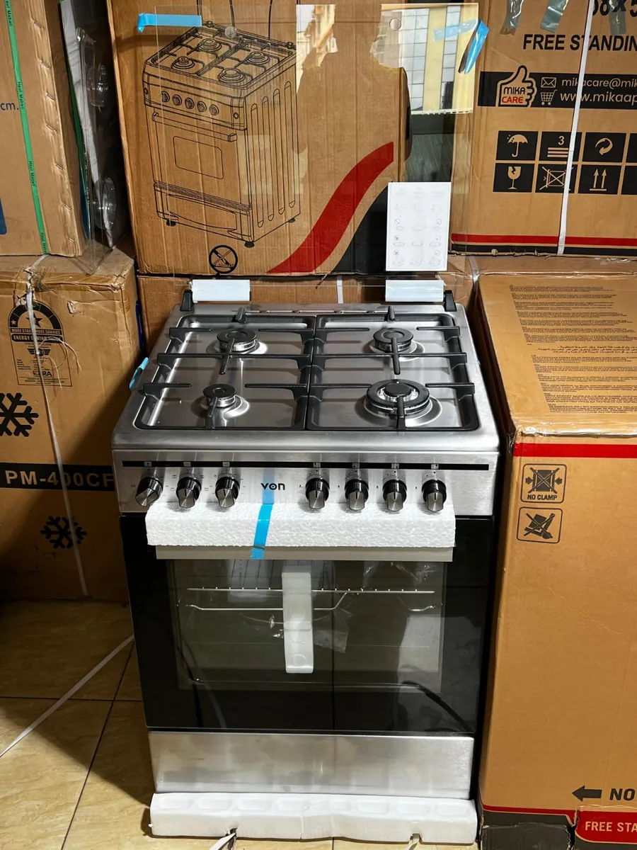 VON VCF664061FSX Freestanding Cooker – 4 Gas Burners + Electric Oven, Cast Iron Pan Support, Flame Failure Device - Image 2