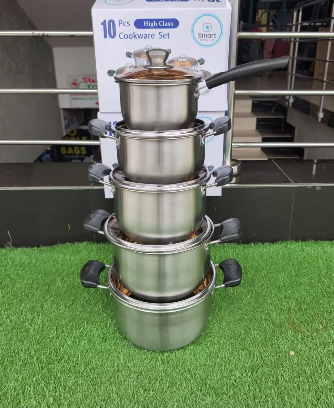➡️ NEW IN !!!10pcs Smart Stainless Steel Cookware Set – Sufuria Pots with Glass Lids, Induction Compatible