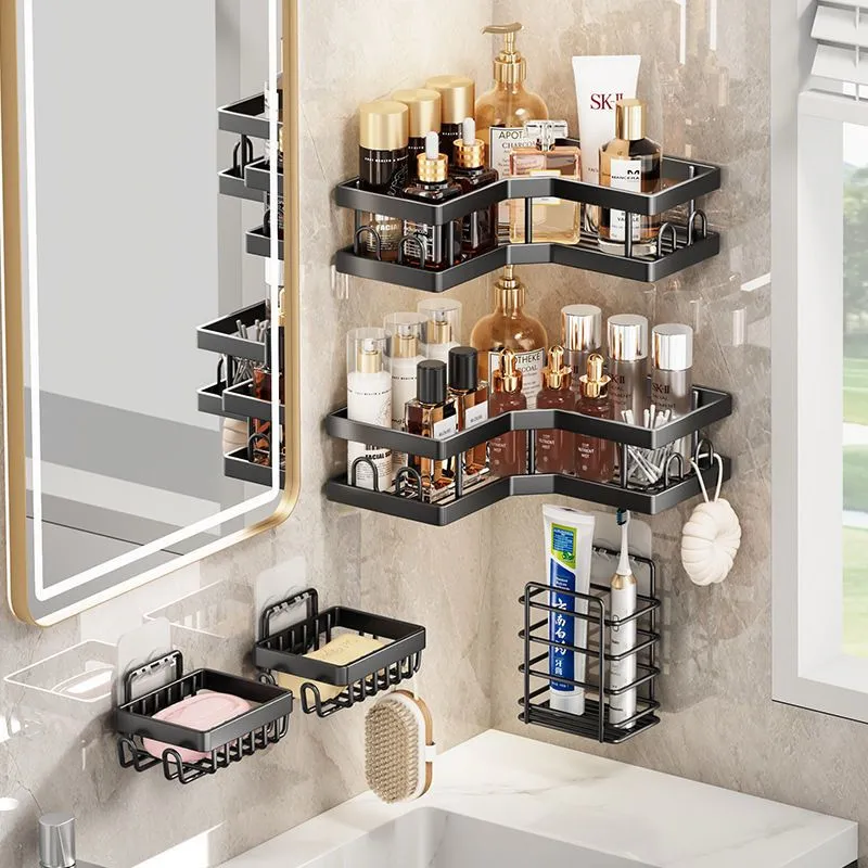 Multipurpose 5pcs set Rectangular and corner Shower caddy shelf/5in1 bathroom shelfs Wall organizer