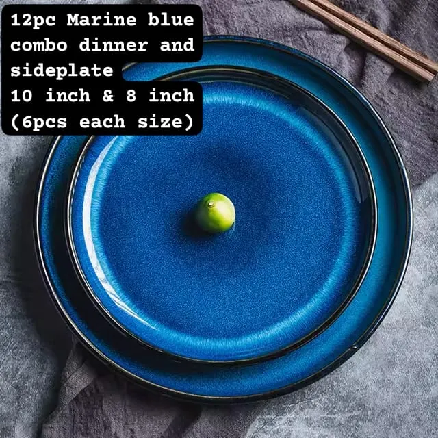 12pc Marine Blue 10" Dinner Plates & 8"Side plates Combo