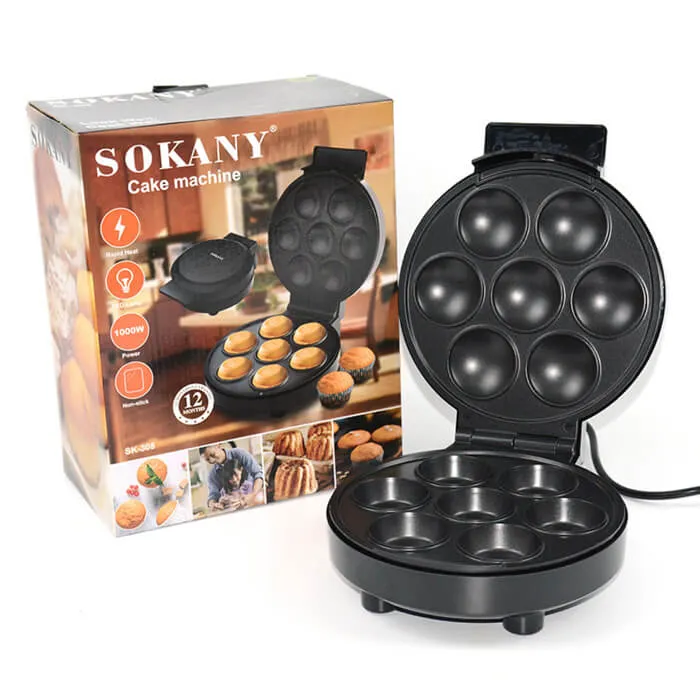 Sokany Non-Stick Cake Machine - 7-Cake Capacity, 1000W, Black
