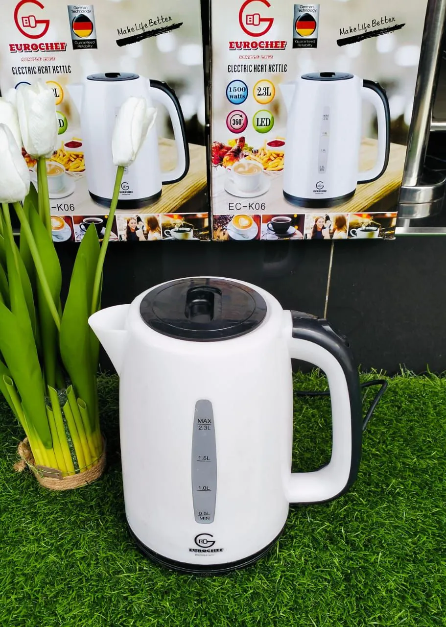 Eurochef 2.3L Electric Kettle - White, 1500W, Fast Boiling, Drip-Free Spout