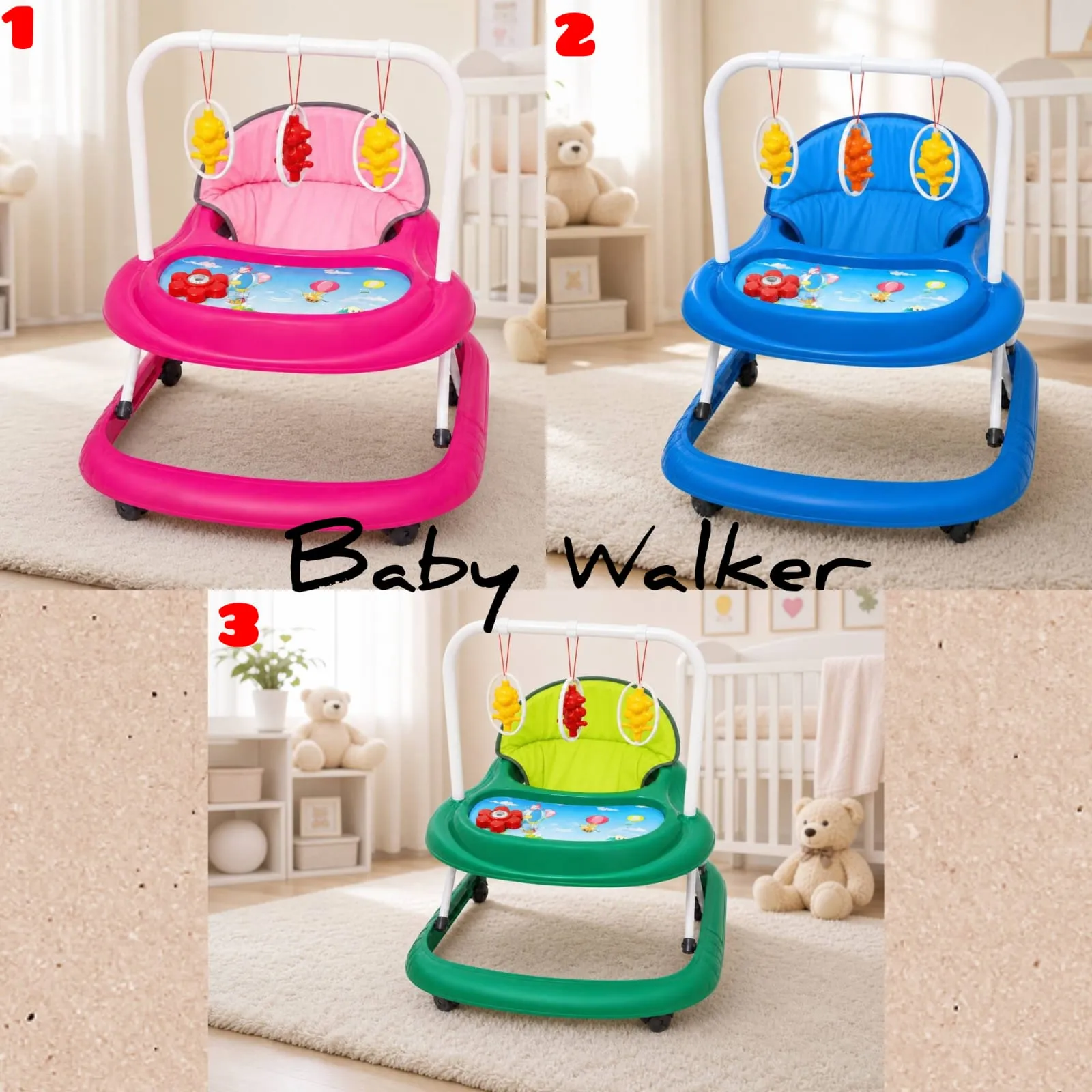 Baby Walker- Adjustable Height, Musical Play Tray, Supports Up to 20kg