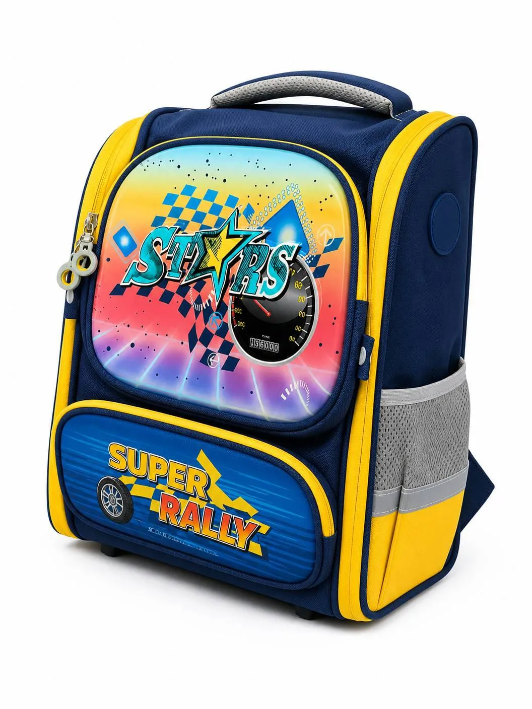 Boys Navy Blue 3D Hard Shell Front Cartoon Car Themed School Bags