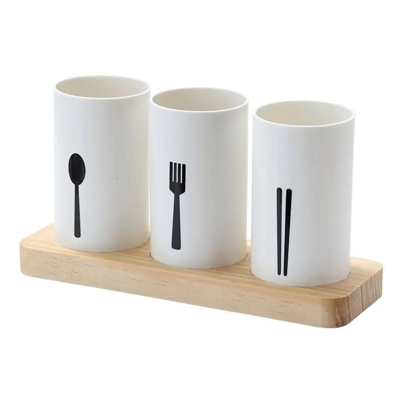 3pc cutlery organizer with oak base - Image 2