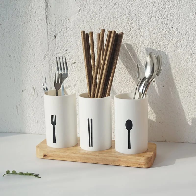 3pc cutlery organizer with oak base - Image 4