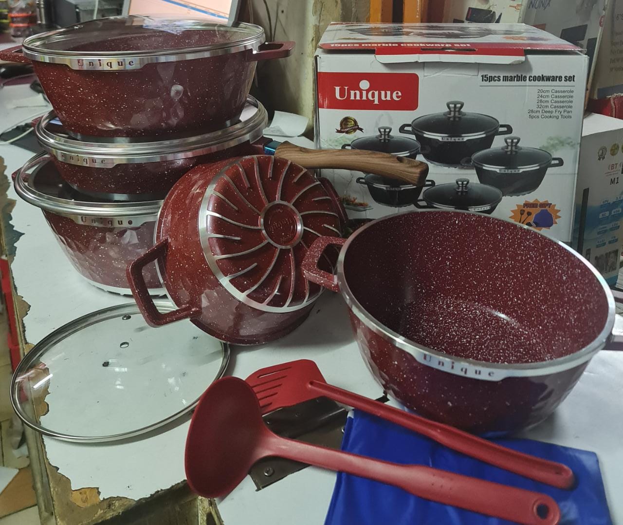 15pcs unique marble cookware set