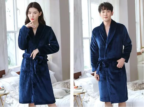 Egyptian Cotton Bathrobe Long Shawl Collar Plush Robe-unisex