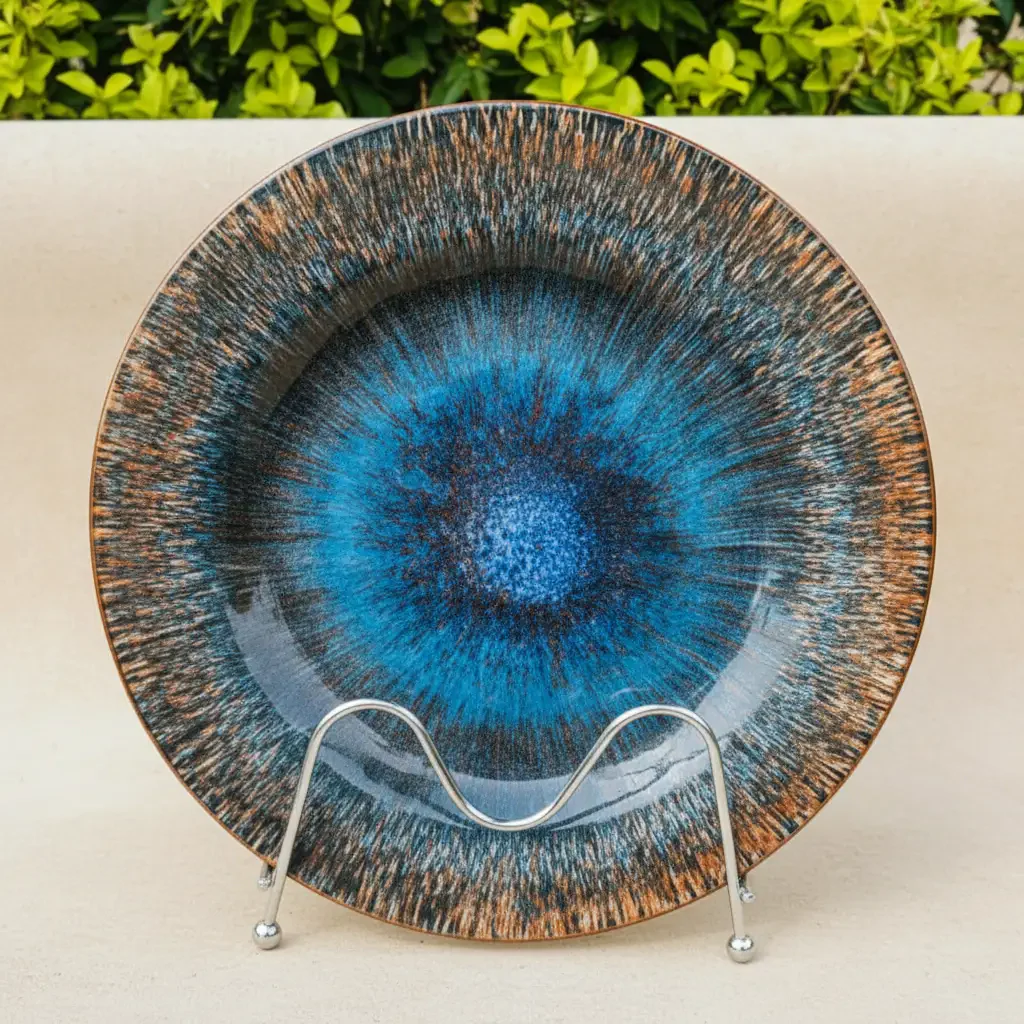 Dinner Plate - 10.5 inch Cat Eye Blue Reactive Glaze Ceramic Stoneware - Image 3