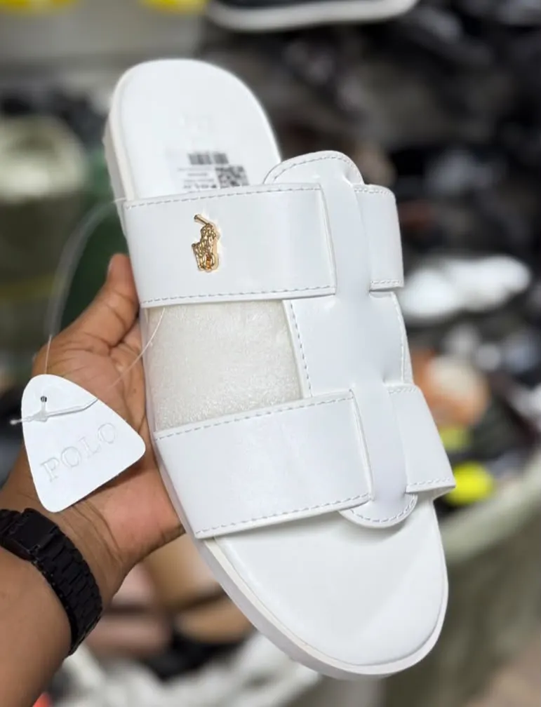 Polo White Slide Sandals with Gold Pony Logo - Image 2