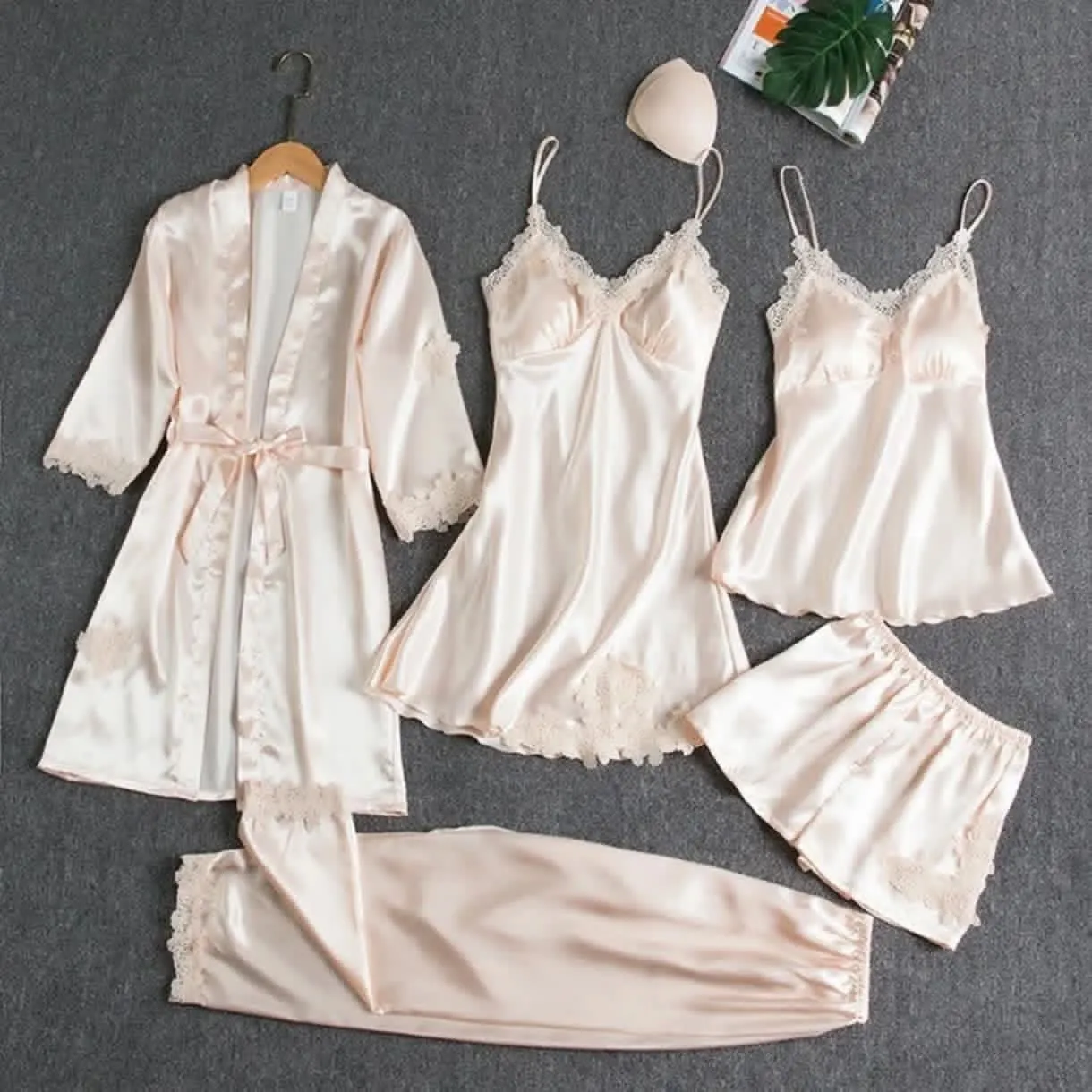 5-Piece Satin Nightwear Set - Burgundy