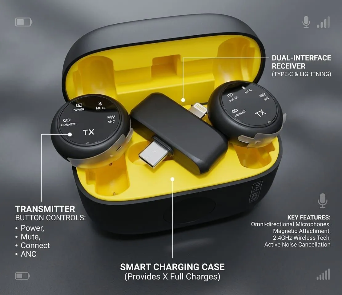 K61 Pro Dual Wireless Microphone System with Charging Case - Image 3