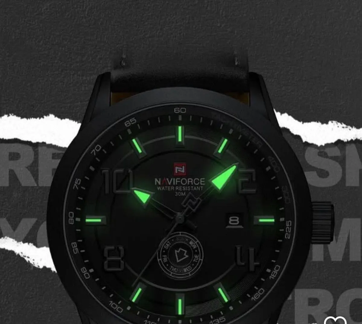 NAVIFORCE Black Analog Watch with Leather Strap - Image 3