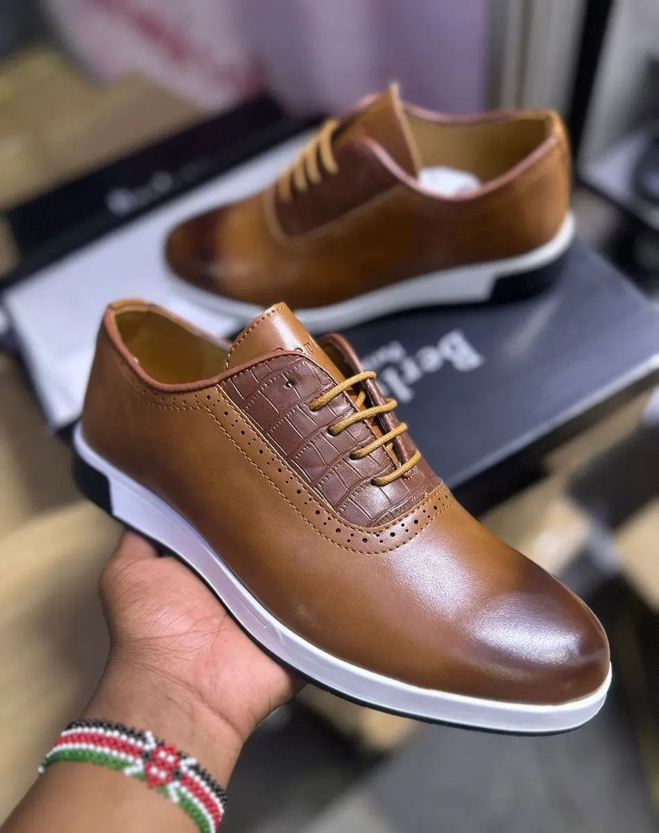 Black Lace-Up Leather Shoes with White Sole - Image 4