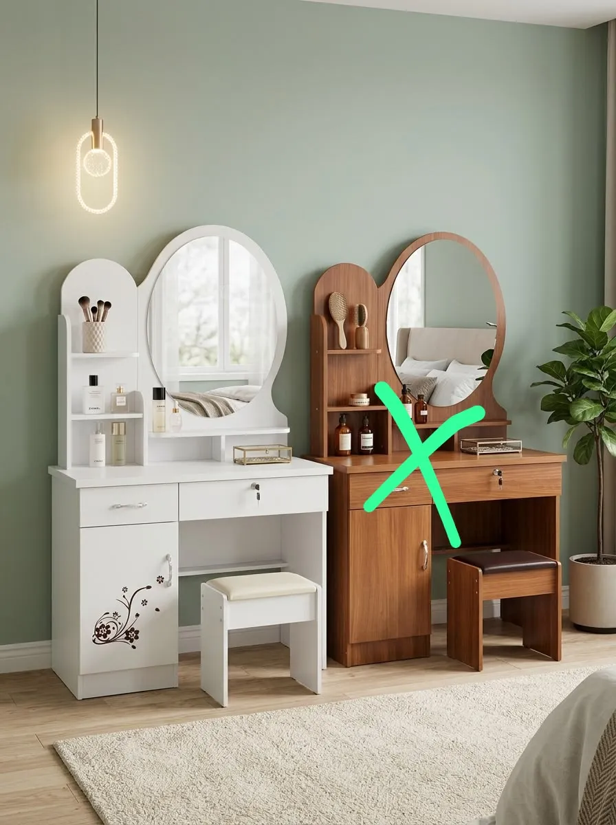 White Vanity Dressing Table with Mirror and Stool