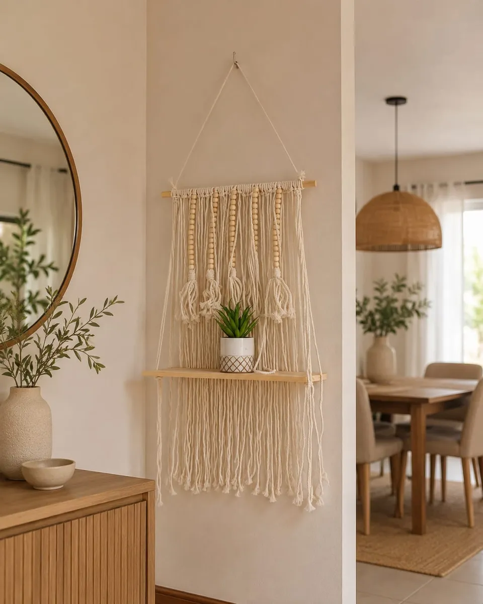 Boho Macrame Wall Hanging Shelf - Image 2