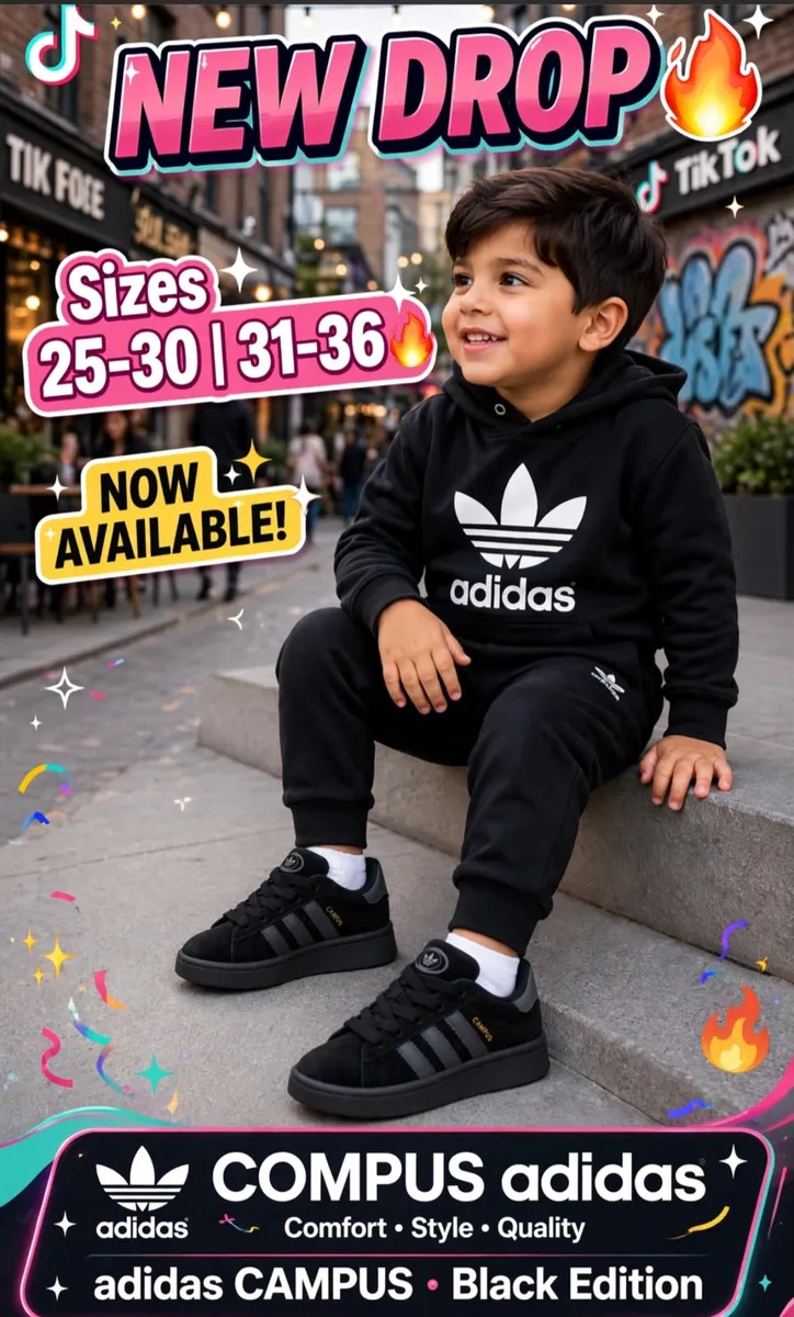 Adidas Kids Black and Pink Tracksuit with Campus Sneakers - Image 3