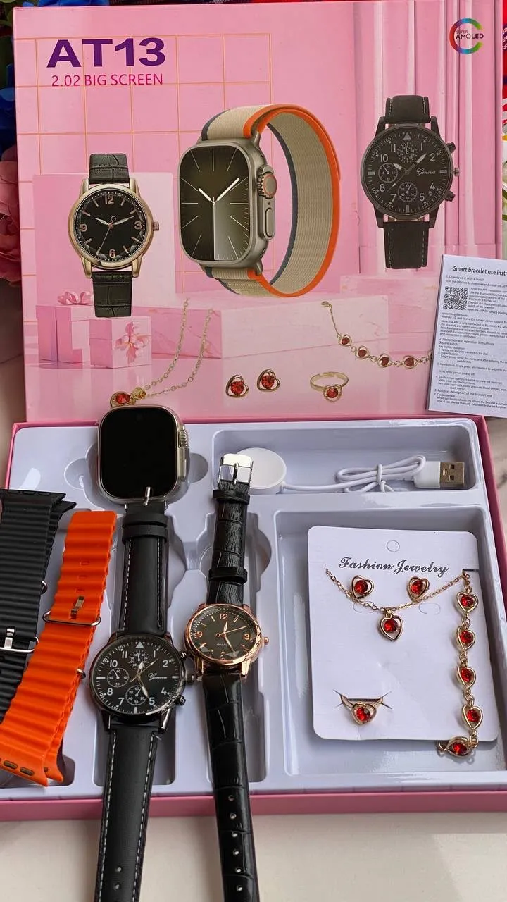 Crown AT13 Ladies Smart Watch with Jewellery Set