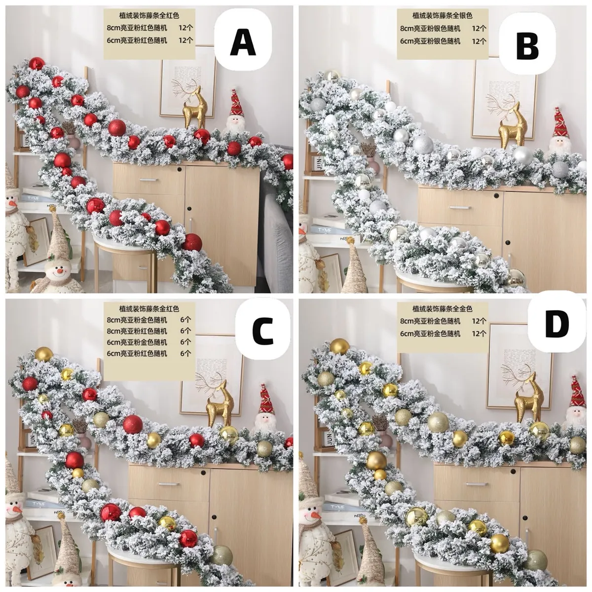 Snow-Flocked Christmas Garland with Baubles - Image 2