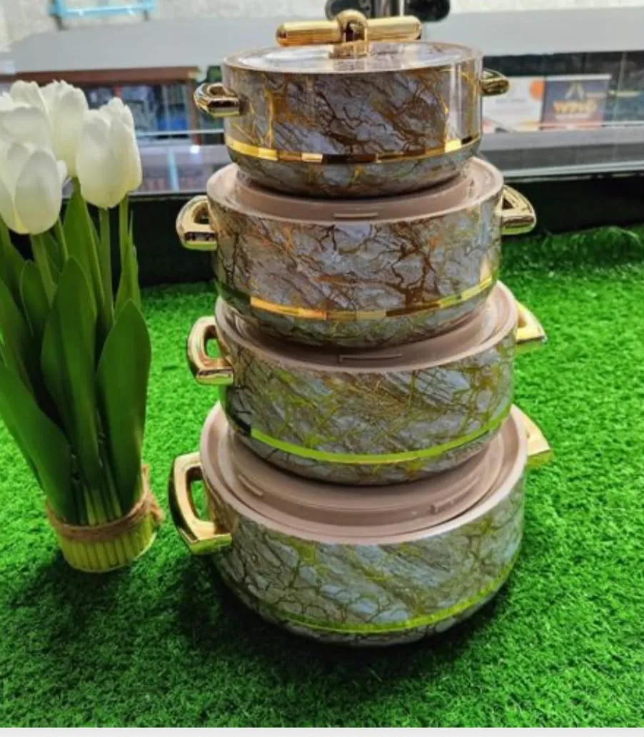 4-Piece Brown Marble-Pattern Hotpot Set