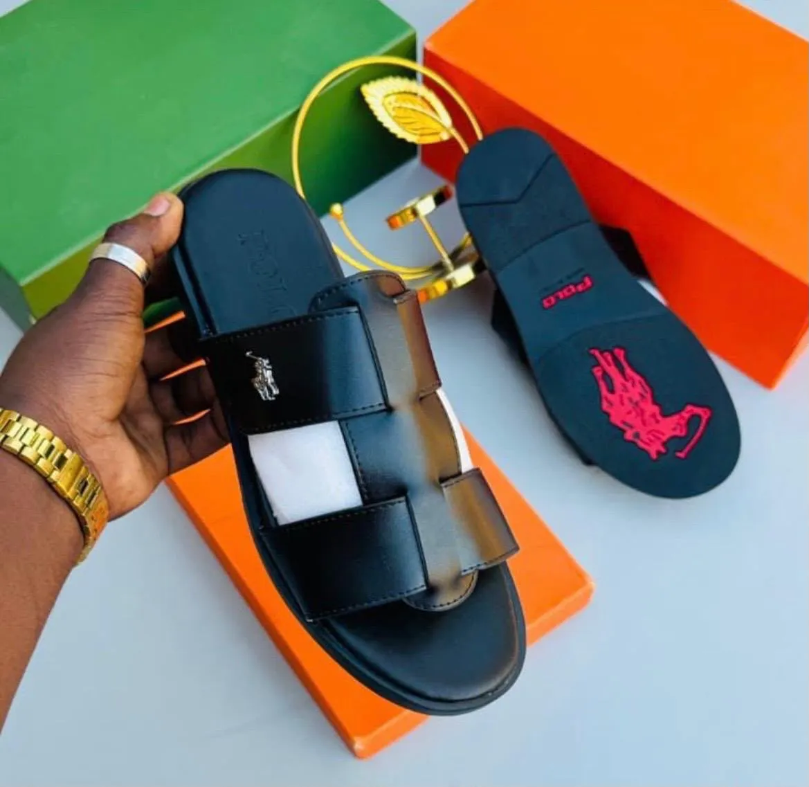 Black Polo Slide Sandals - Image 2