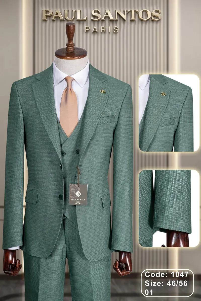 Paul Santos Men's Light Blue Three-Piece Suit - Image 4