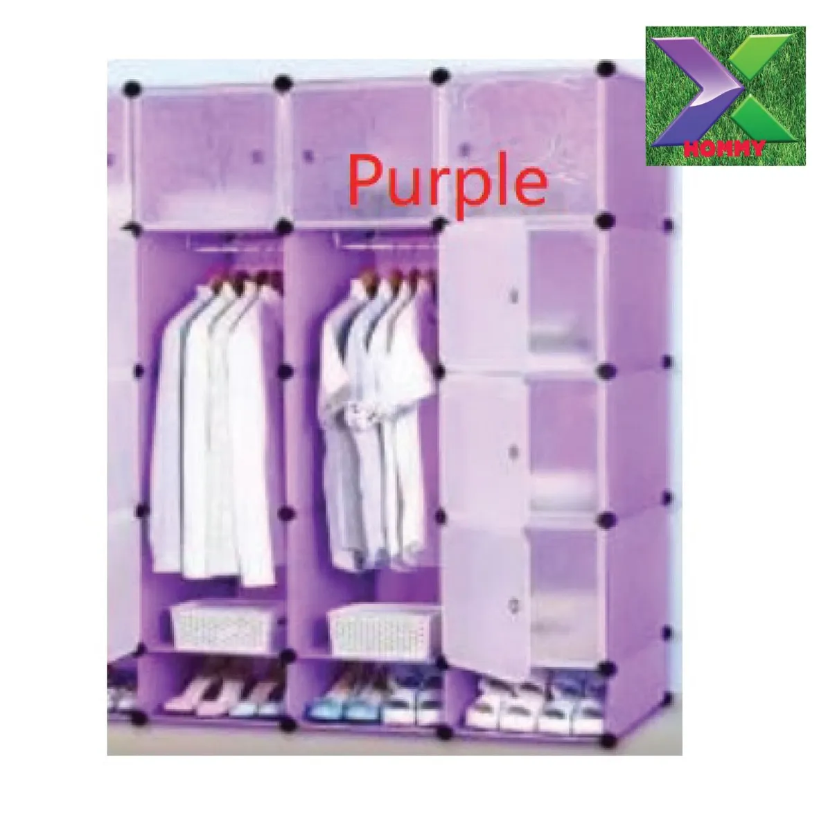 HOMMY Purple Plastic Cube Wardrobe with Shoe Rack - Image 2