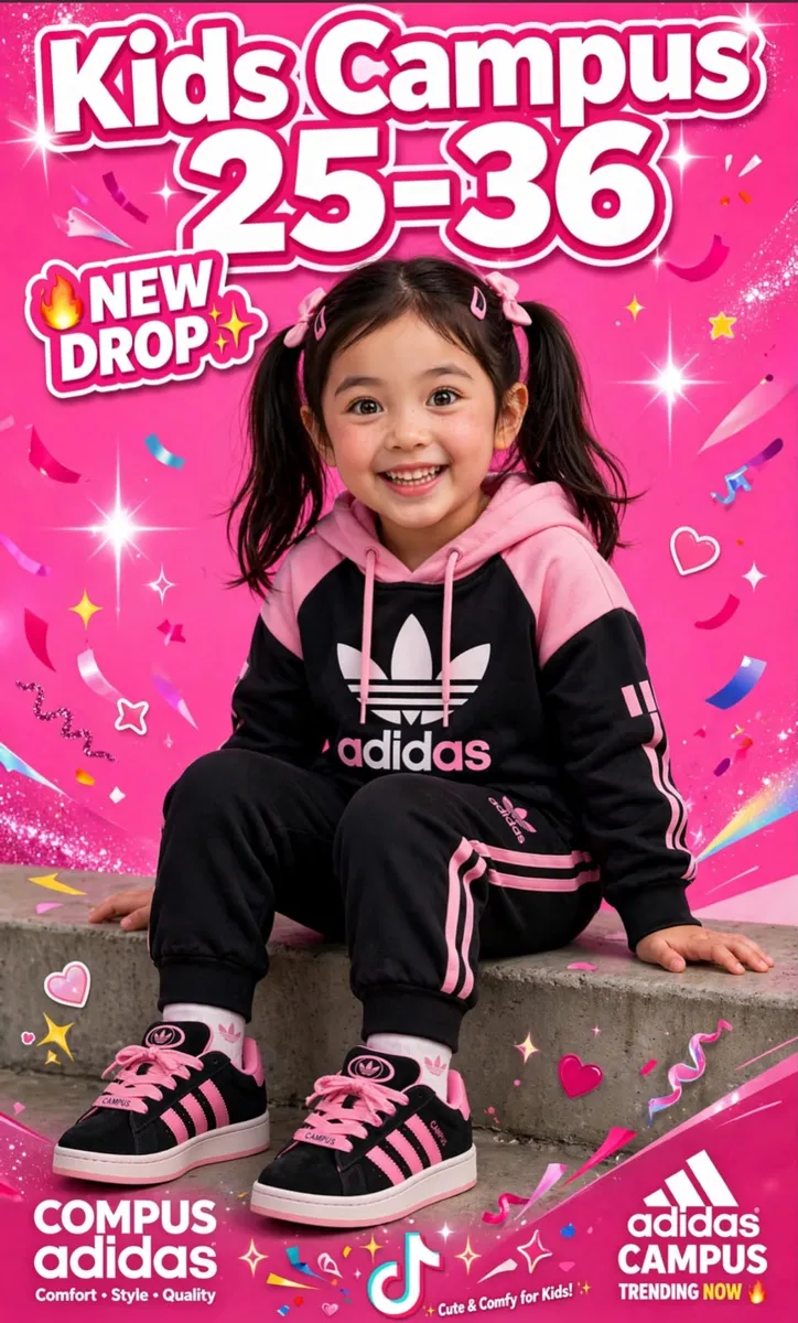 Adidas Kids Black and Pink Tracksuit with Campus Sneakers - Image 2