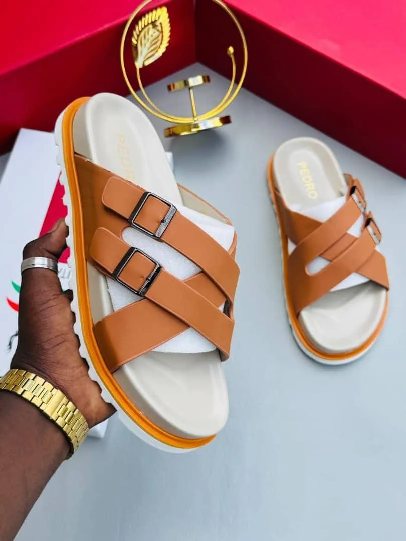 PEDRO Tan Buckle Slide Sandals