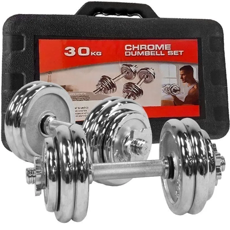 30kg Chrome Dumbbell Set with Carry Case - Image 2