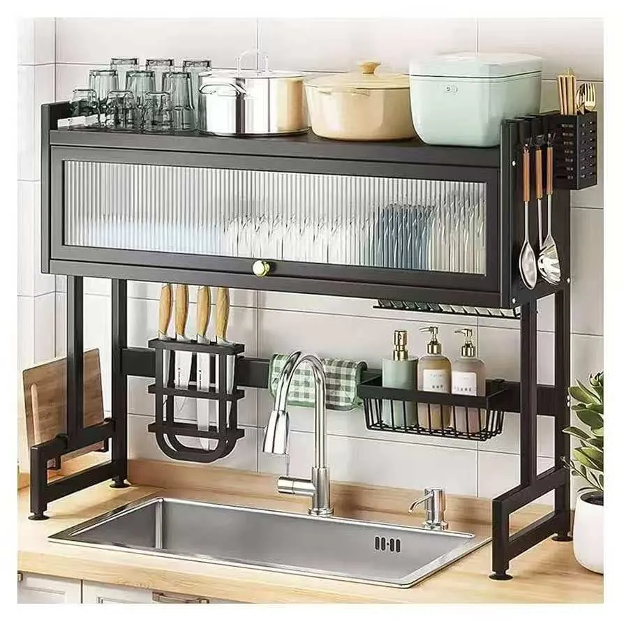 Black Over-Sink Kitchen Storage Rack - Image 2