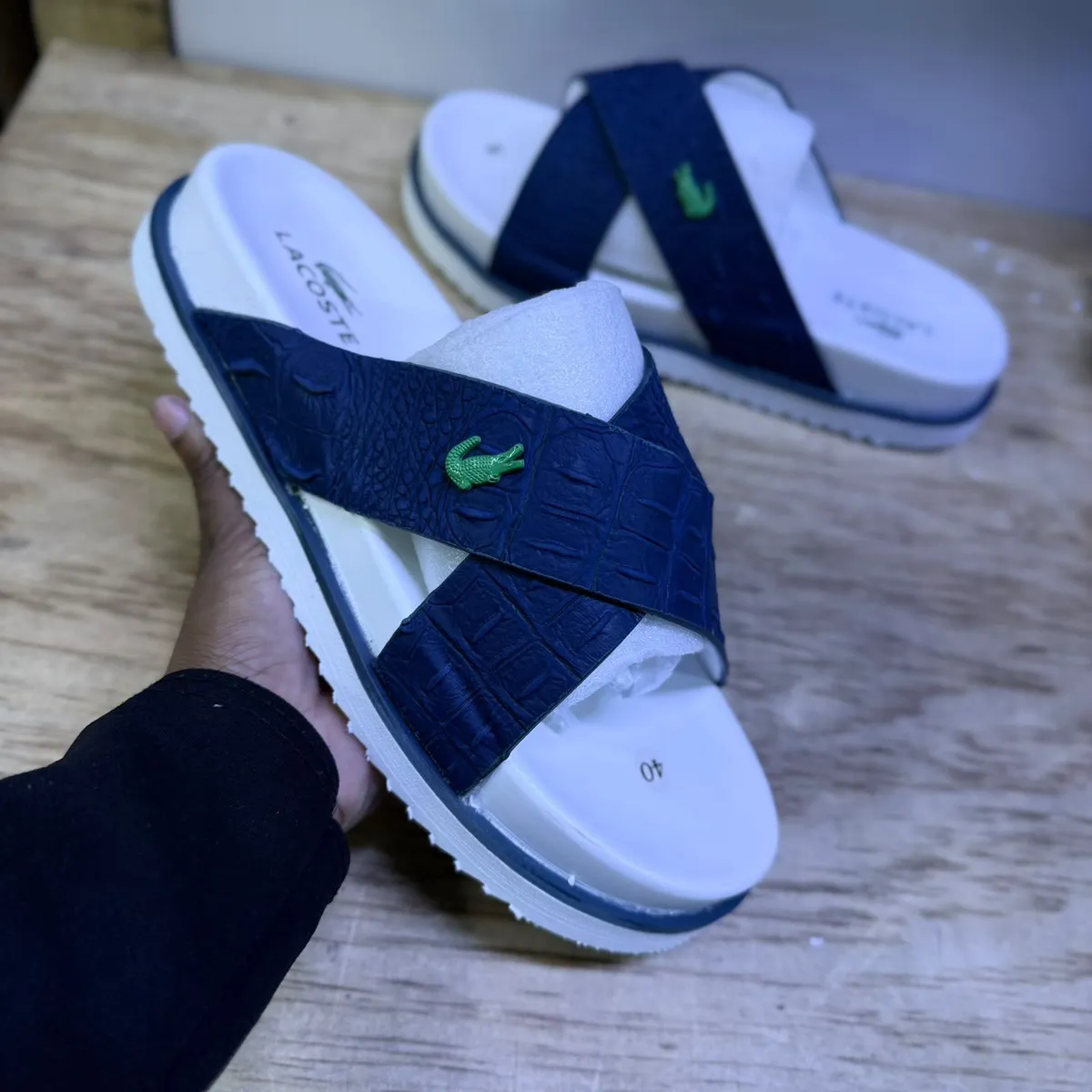 Lacoste Brown Cross-Strap Slide Sandals - Image 5
