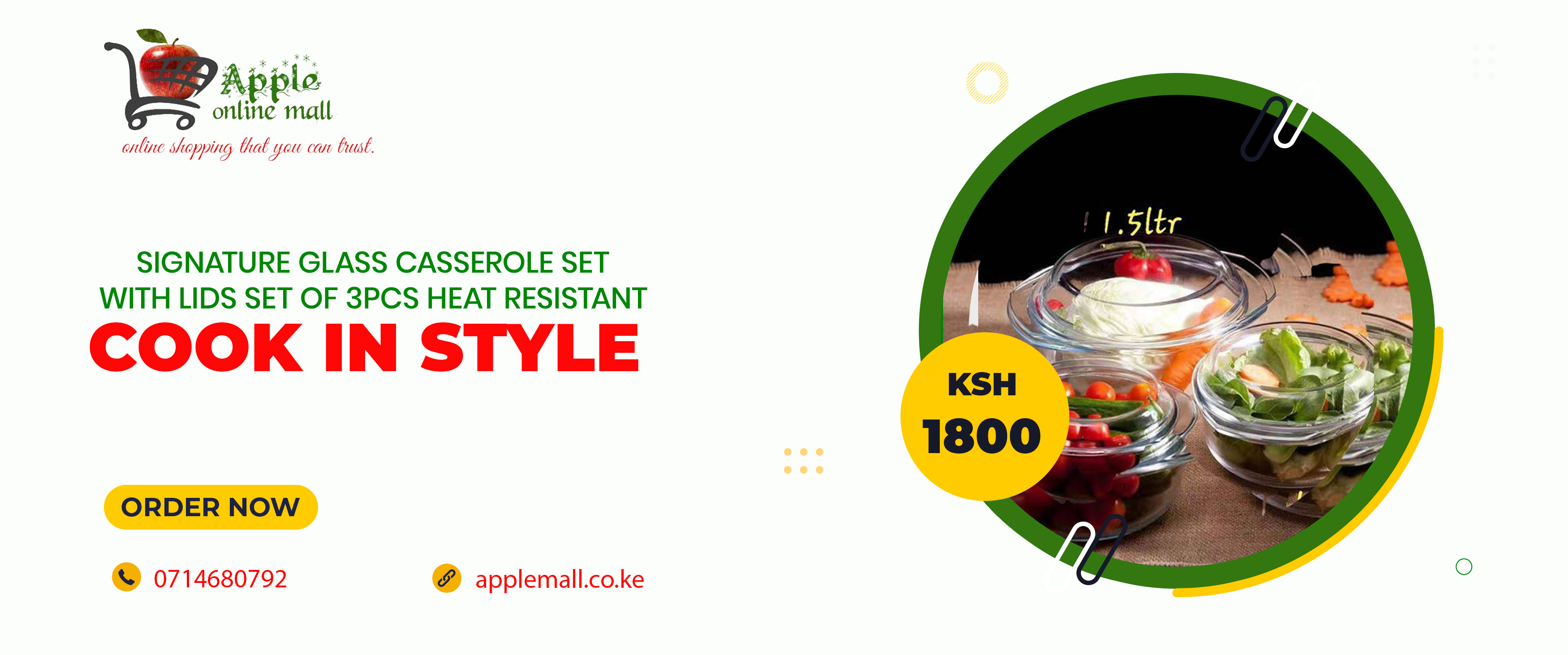 Signature 3pcs Microwave Safe Glass Casserole Dish